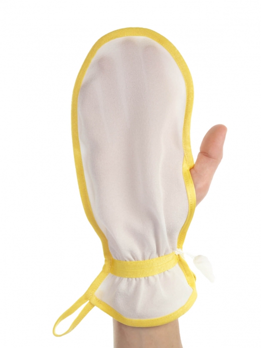 Рукавица для пилинга тела из плотного крепового шёлка (средний пилинг), жёлтый