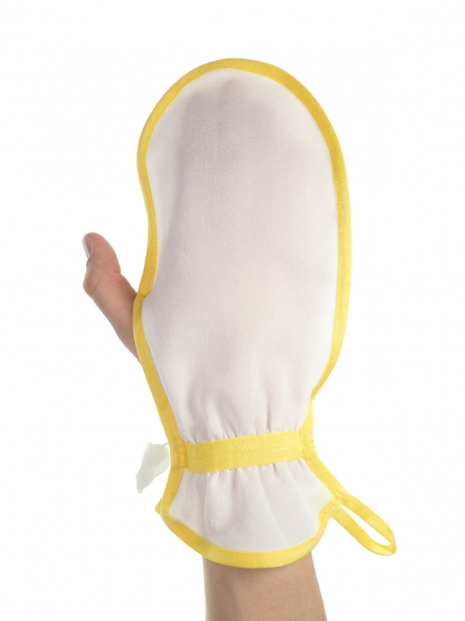 Рукавица для пилинга тела из плотного крепового шёлка (средний пилинг), жёлтый