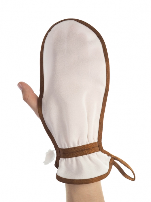Рукавица для пилинга тела из плотного крепового шёлка (средний пилинг), карамельный