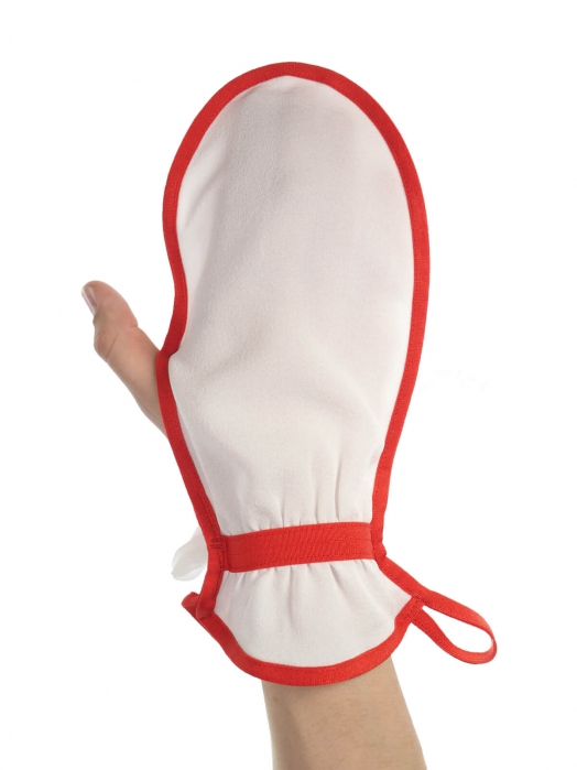 Рукавица для пилинга тела из плотного крепового шёлка (средний пилинг), красный