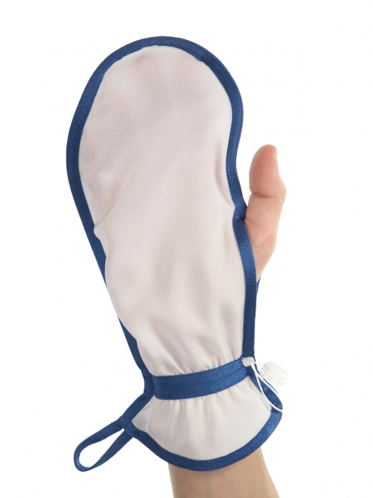 Рукавица для пилинга тела из плотного крепового шёлка (средний пилинг), синий