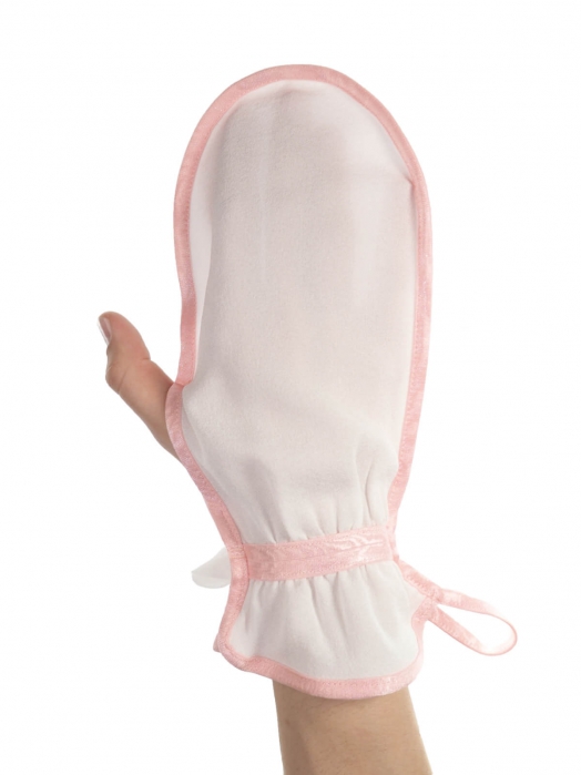 Рукавица для пилинга тела из плотного крепового шёлка (средний пилинг), розовый
