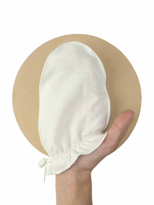 Мини-рукавица для умывания лица из дикого буретного шёлка (для нормальной и жирной кожи), айвори