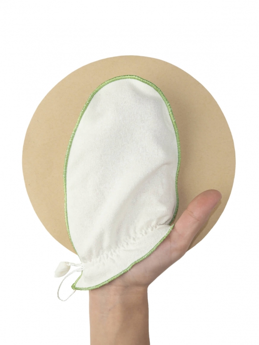 Мини-рукавица для умывания лица из дикого буретного шёлка (для нормальной и жирной кожи), зелёный