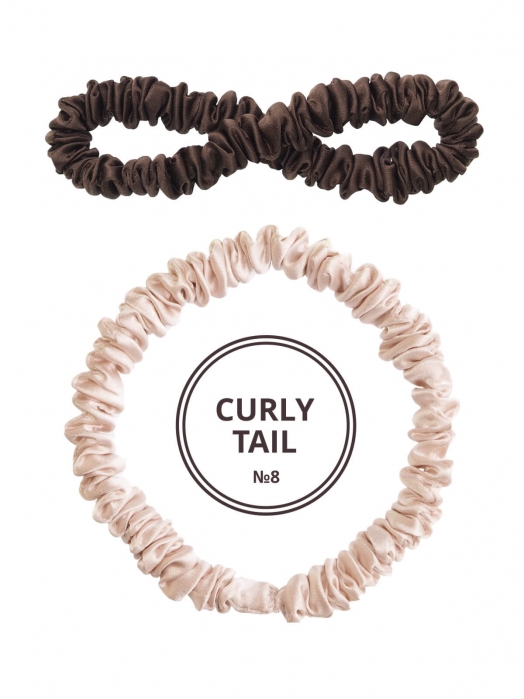 Шёлковая резинка для волос CURLY TAIL (2 шт), персиковый и шоколадный