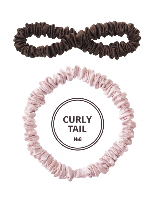 Шёлковая резинка для волос CURLY TAIL (2 шт), светло-розовый и шоколадный