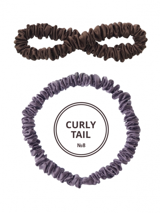 Шёлковая резинка для волос CURLY TAIL (2 шт), лиловый и шоколадный