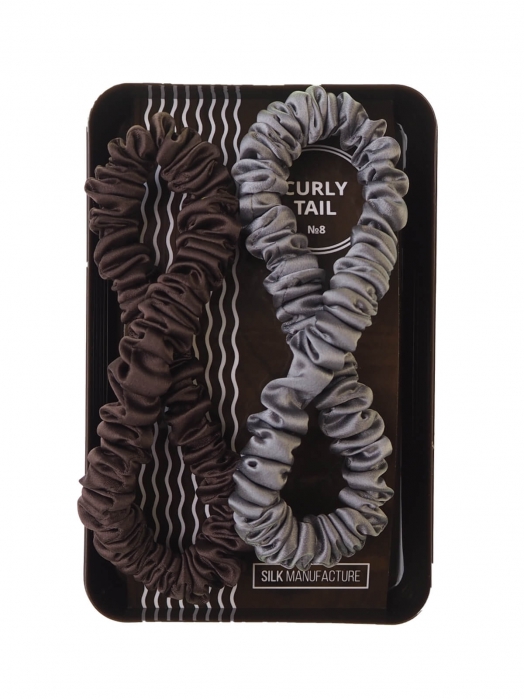 Шёлковая резинка для волос CURLY TAIL (2 шт), серебристый и шоколадный