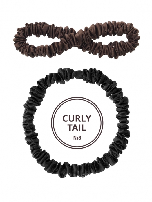 Шёлковая резинка для волос CURLY TAIL (2 шт), чёрный и шоколадный