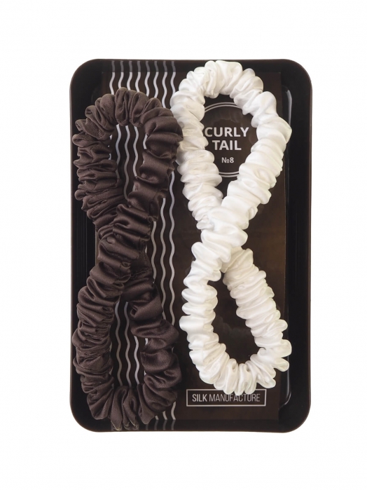 Шёлковая резинка для волос CURLY TAIL (2 шт), белый и шоколадный