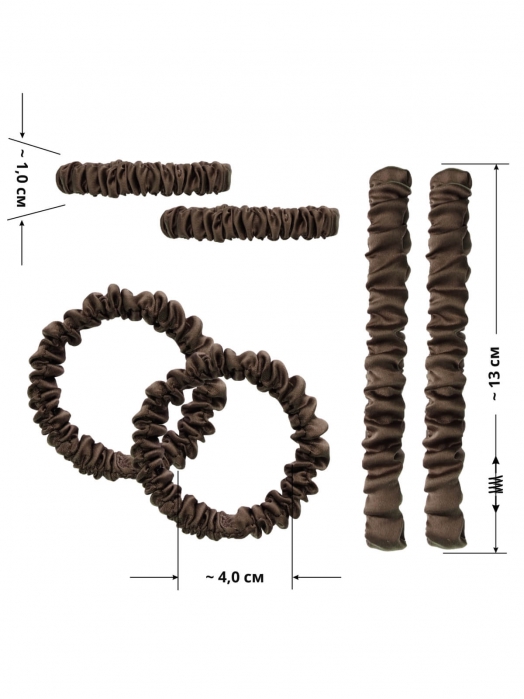 Шёлковые резинки для волос MOUSE TAIL (6 шт),  шоколадный/лиловый/чёрный