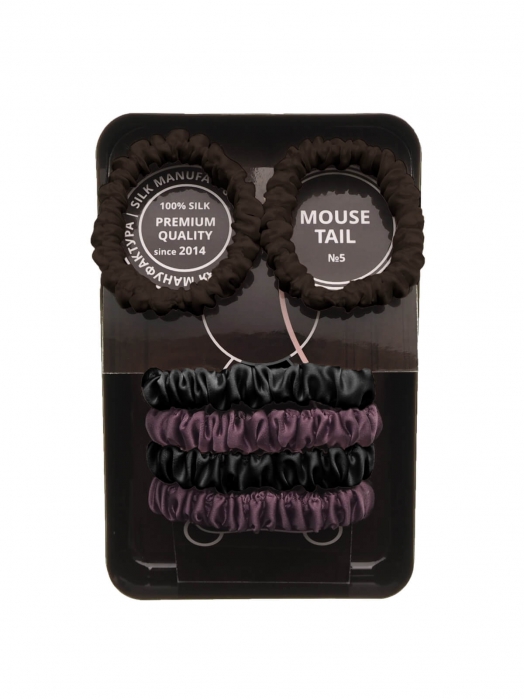 Шёлковые резинки для волос MOUSE TAIL (6 шт),  шоколадный/лиловый/чёрный