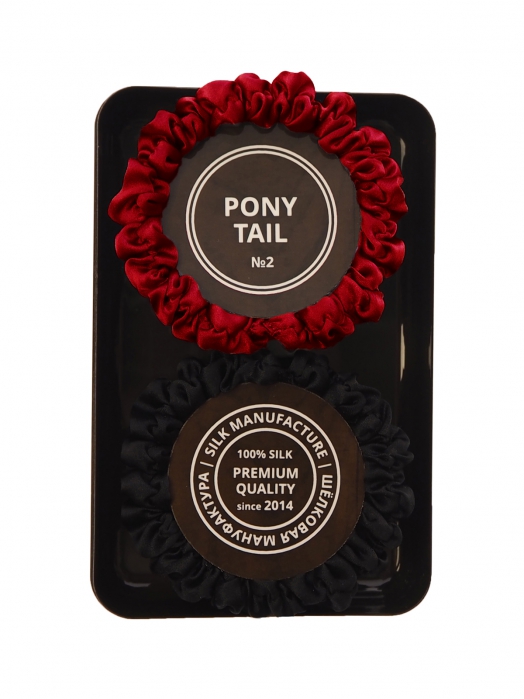 Шёлковые резинки для волос PONY TAIL (2 шт), красный/чёрный